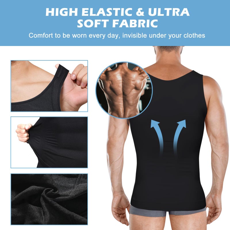LGMTR Gynecomastia Compression Shirt Men - Slimming Undershirt for Mens Shapewear, Body Shaper Compression Tank Top (Black, M) - Image 3
