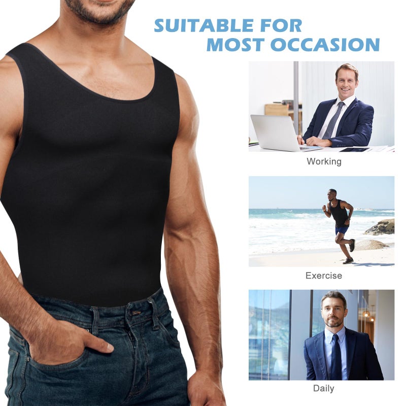 LGMTR Gynecomastia Compression Shirt Men - Slimming Undershirt for Mens Shapewear, Body Shaper Compression Tank Top (Black, M) - Image 4