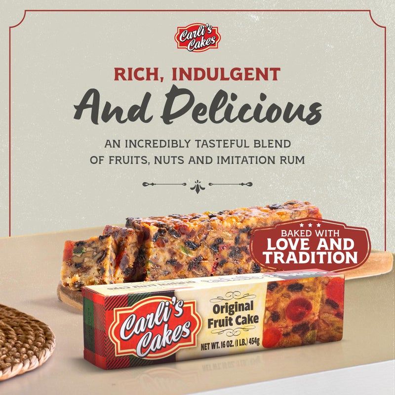 Carli’s Cakes Original Fruit Cake - 1lb, Freshly Baked Traditional Fruitcake Recipe with Raisins, Cherries, Pineapples, Nuts, Imitation Rum Grandma’s Fruit Cake, Delicious Holiday and Christmas Gift - Image 2