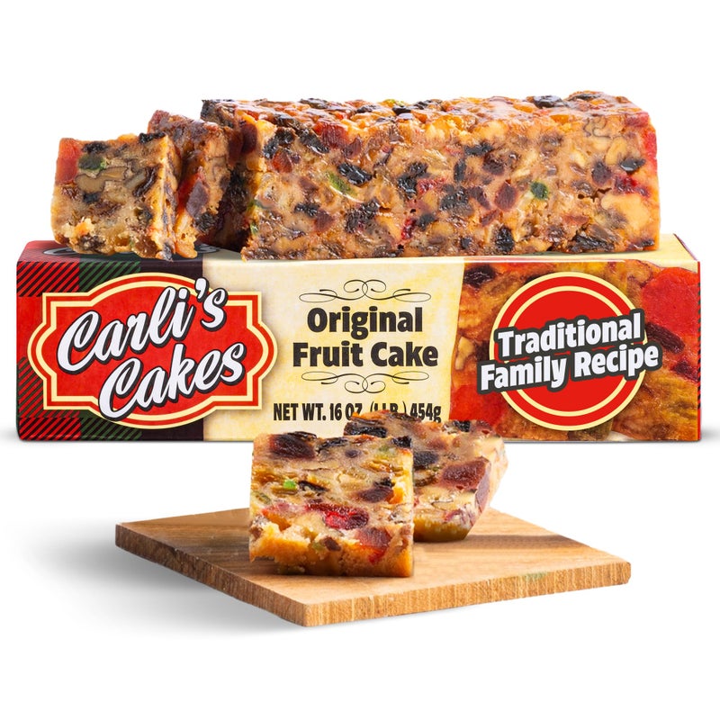 Carli’s Cakes Original Fruit Cake - 1lb, Freshly Baked Traditional Fruitcake Recipe with Raisins, Cherries, Pineapples, Nuts, Imitation Rum Grandma’s Fruit Cake, Delicious Holiday and Christmas Gift - Image 1