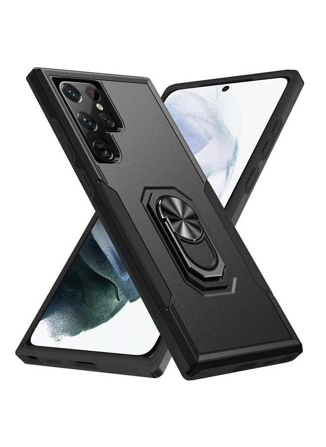 Zaboon For Samsung Galaxy S22 Ultra 5G Pioneer Armor Heavy Duty PC + TPU Holder Phone Case(Black)  - Image 1