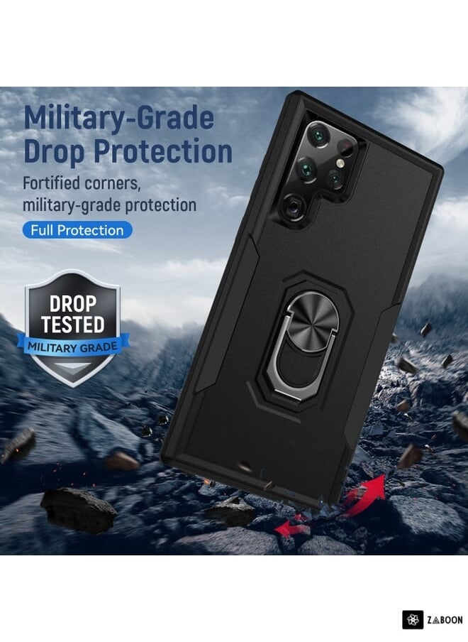 Zaboon For Samsung Galaxy S22 Ultra 5G Pioneer Armor Heavy Duty PC + TPU Holder Phone Case(Black)  - Image 2