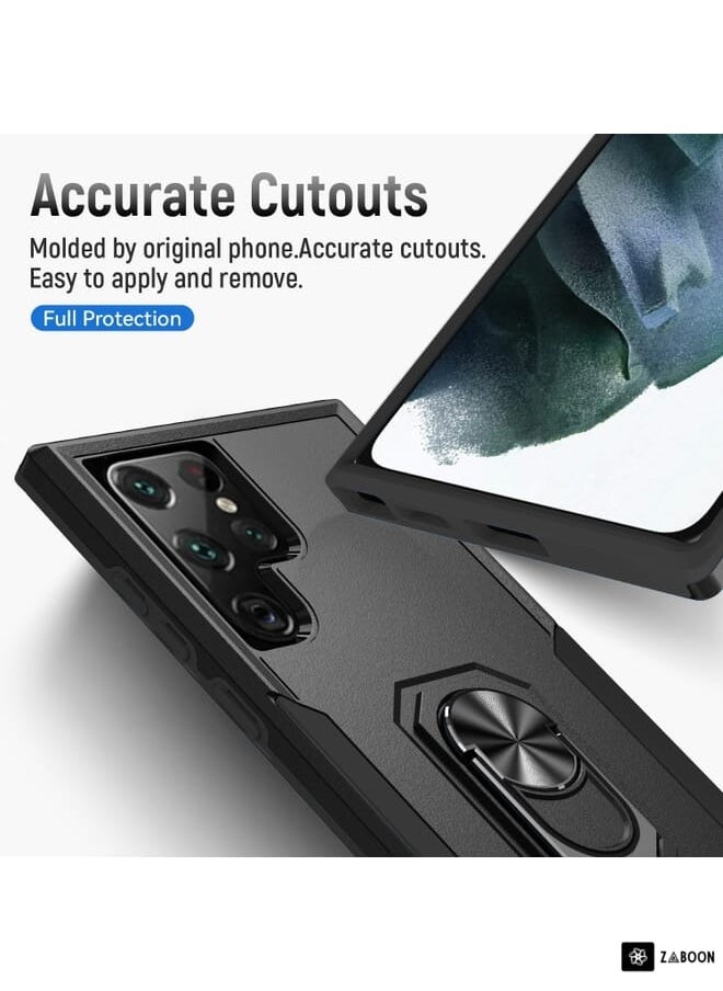 Zaboon For Samsung Galaxy S22 Ultra 5G Pioneer Armor Heavy Duty PC + TPU Holder Phone Case(Black)  - Image 4