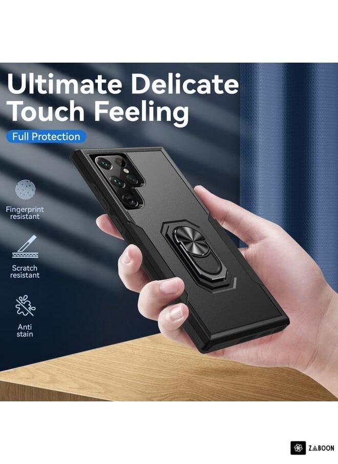 Zaboon For Samsung Galaxy S22 Ultra 5G Pioneer Armor Heavy Duty PC + TPU Holder Phone Case(Black)  - Image 5