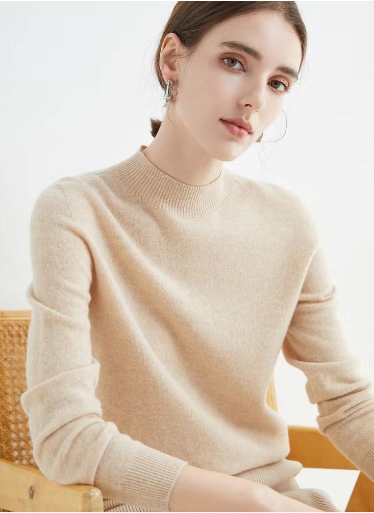 Loquat Autumn Winter Seamless Half Turtleneck Women's Cashmere Sweater 