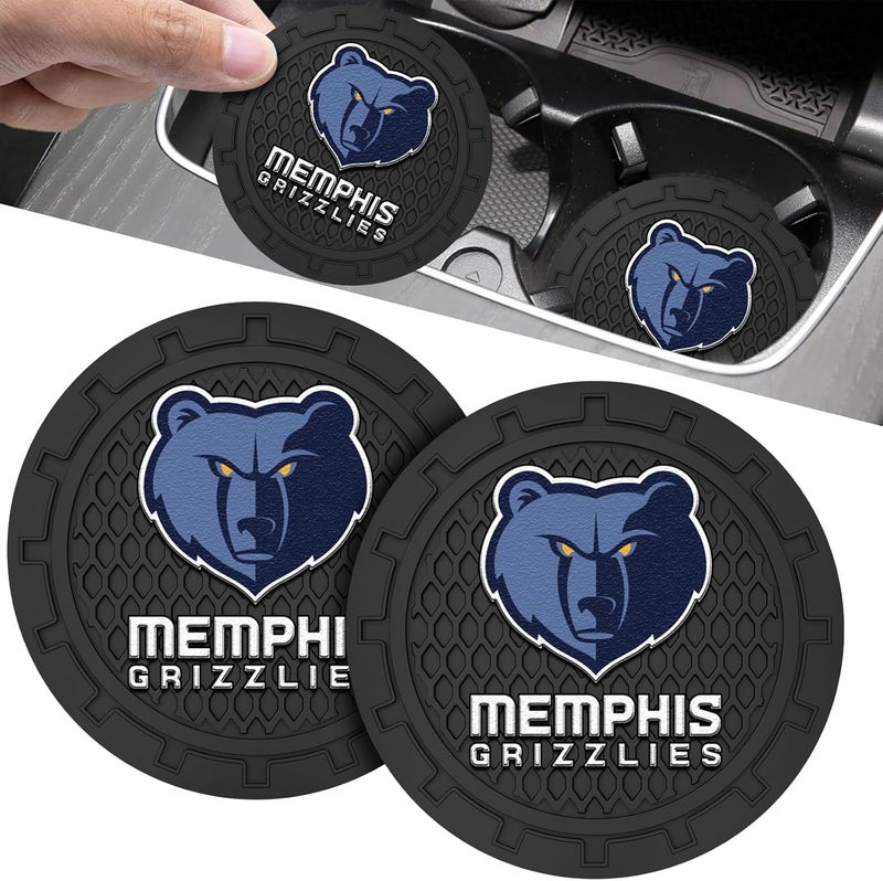 EMIJOY Grizzlies Car Cup Holder Coasters,Memphis Grizzlies Car Cup Coasters for Drink Holder,2pcs Car Cup Holder Insert,Basketball Stuffs for Cars,Anti-Split Dust Proof Car Cup Mat,Beverage Mat,2.75'' - Image 1