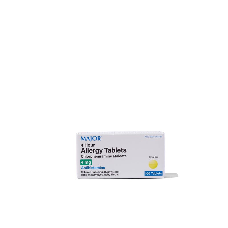 Major Chlorpheniramine 4 Mg Tabs Chlorpheniramine Maleate 4Hour Allergy Medicine Tablets Antihistamine for Sneezing Itchy and Watery Eyes Itchy Throat Runny Nose 100 Count