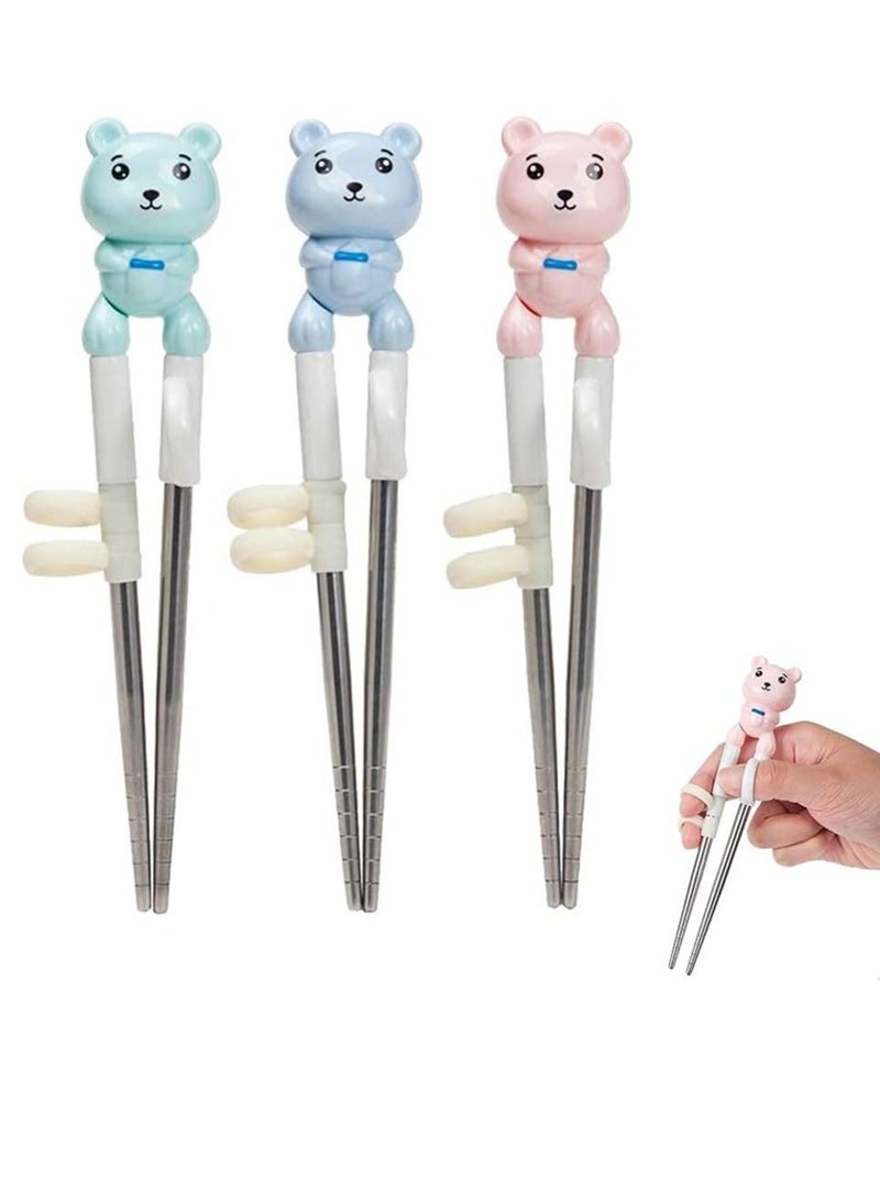 Kids Chopsticks Training SYOSI 3 Pairs Cartoon Stainless Steel Environmental Children's Reusable Set Complementary Tool for Teens Adults - Image 1