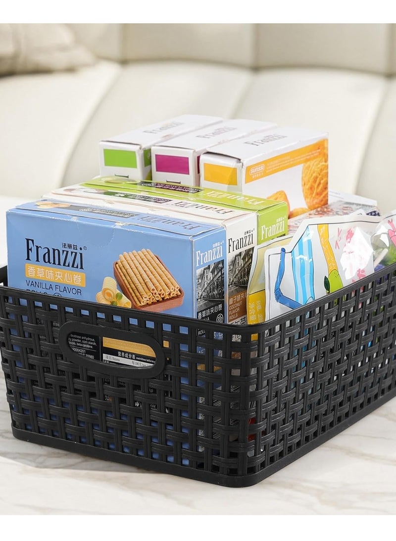 Fohome Plastic Storage Baskets, Small Pantry Organizer Bins for Organizing, Stackable Woven Storage Basket Open Storage Box, Household Organizers for