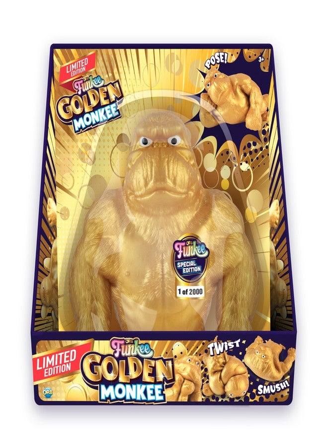 ذي أورب فاكتوري سلسلة مرقمة محدودة (بقايا 2000 منتج) ORB Golden Funkee Monkee - قرد كبير قابل للتمدد بوزن 4.5 رطل - إسفنجي، يُضغط لتخفيف التوتر - إصدار خاص لعبة قابلة للتجميع للأطفال / البالغين - Image 4