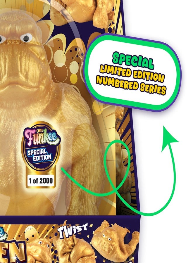 ذي أورب فاكتوري سلسلة مرقمة محدودة (بقايا 2000 منتج) ORB Golden Funkee Monkee - قرد كبير قابل للتمدد بوزن 4.5 رطل - إسفنجي، يُضغط لتخفيف التوتر - إصدار خاص لعبة قابلة للتجميع للأطفال / البالغين - Image 5