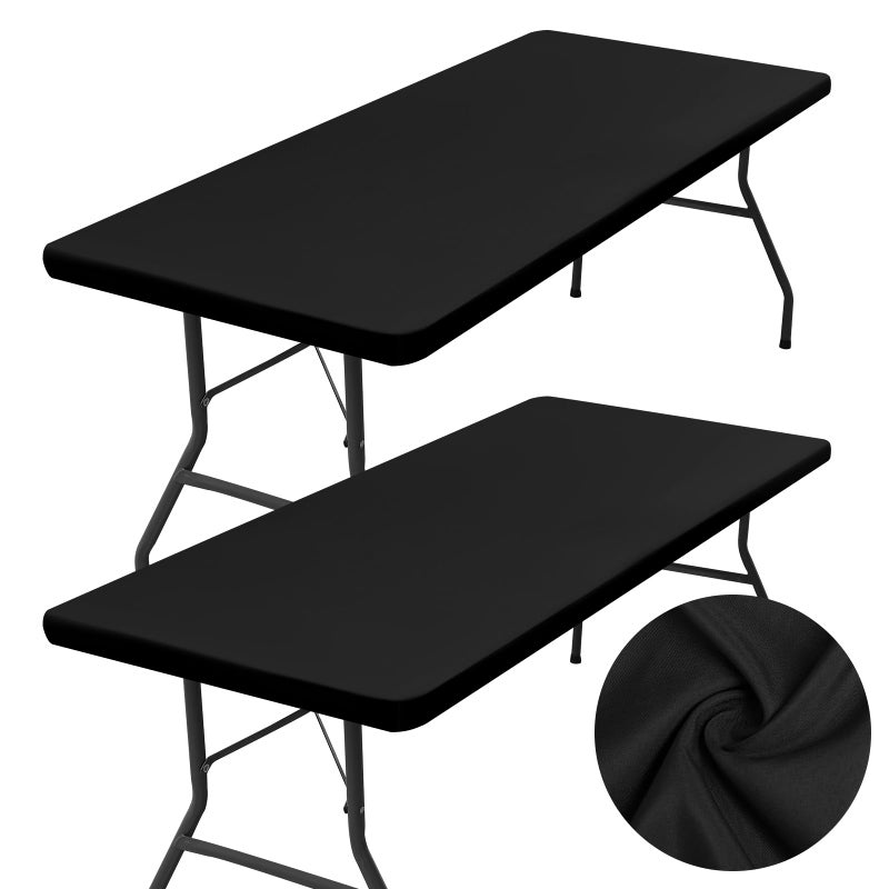 homing 2 Pack Rectangle Table Cloth, Elastic Fitted Fabric Tablecloth Fits for 6 Foot Folding Tables, Washable Table Cover for Picnic, Camping, Indoor, Outdoor, Easter (Black, 30" x 72") - Image 1
