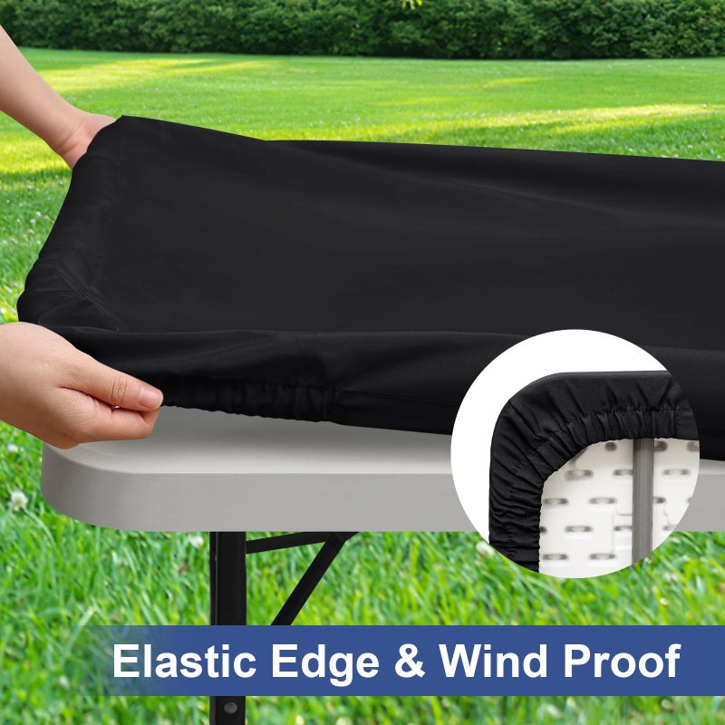 homing 2 Pack Rectangle Table Cloth, Elastic Fitted Fabric Tablecloth Fits for 6 Foot Folding Tables, Washable Table Cover for Picnic, Camping, Indoor, Outdoor, Easter (Black, 30" x 72") - Image 3