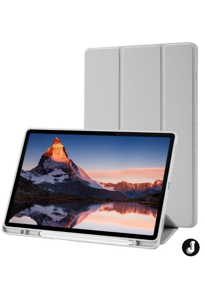 JAJEEK "New Samsung Galaxy Tab S10 Plus 12.4 Inch Case with S Pen Holder – Soft TPU Tri-Fold Stand Protective Cover, Auto Wake/Sleep, S Pen Charging Support, Gray Silver" - Image 1