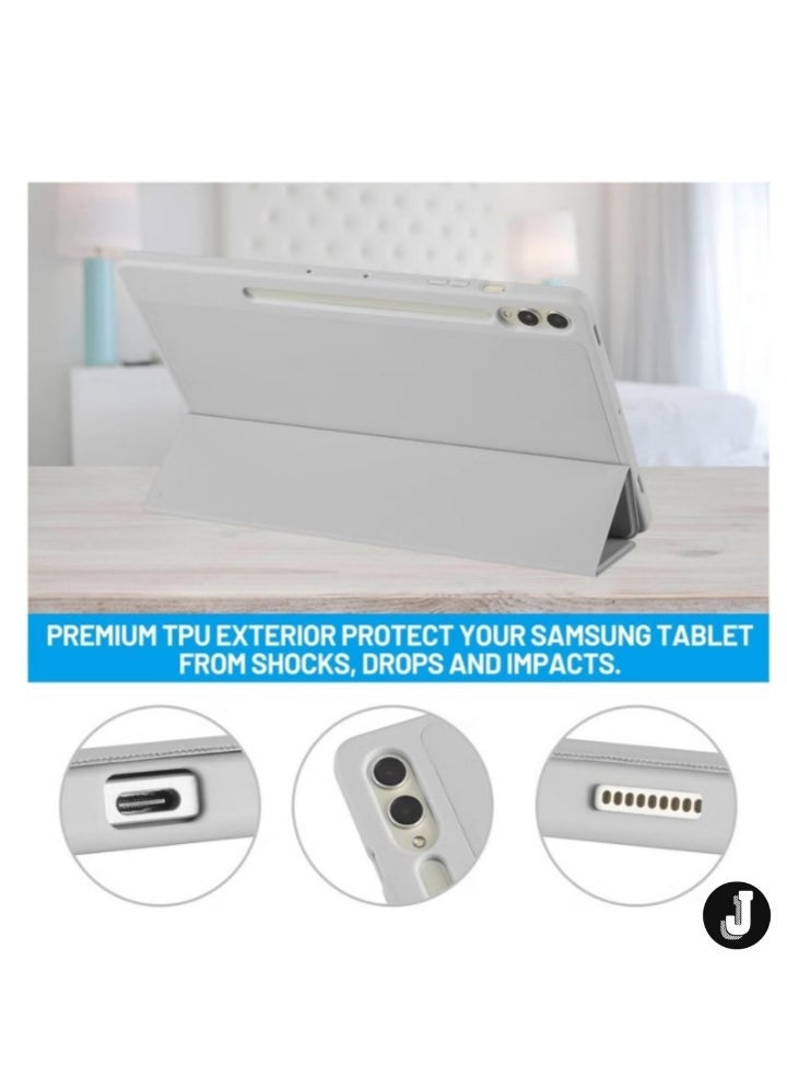 JAJEEK "New Samsung Galaxy Tab S10 Plus 12.4 Inch Case with S Pen Holder – Soft TPU Tri-Fold Stand Protective Cover, Auto Wake/Sleep, S Pen Charging Support, Gray Silver" - Image 4