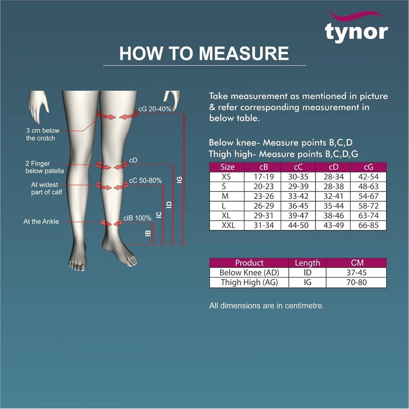 Tynor Medical Compression Stocking Thigh High Class 2 (Pair), Beige, Small, 1 Pair - Image 4