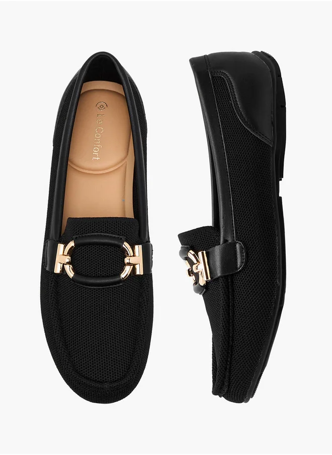لو كونفورت Textured Slip-On Loafers with Metal Trim