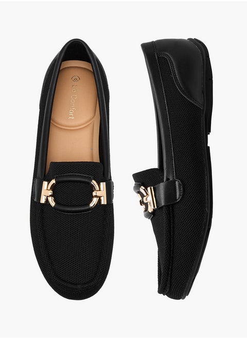 Textured Slip-On Loafers with Metal Trim