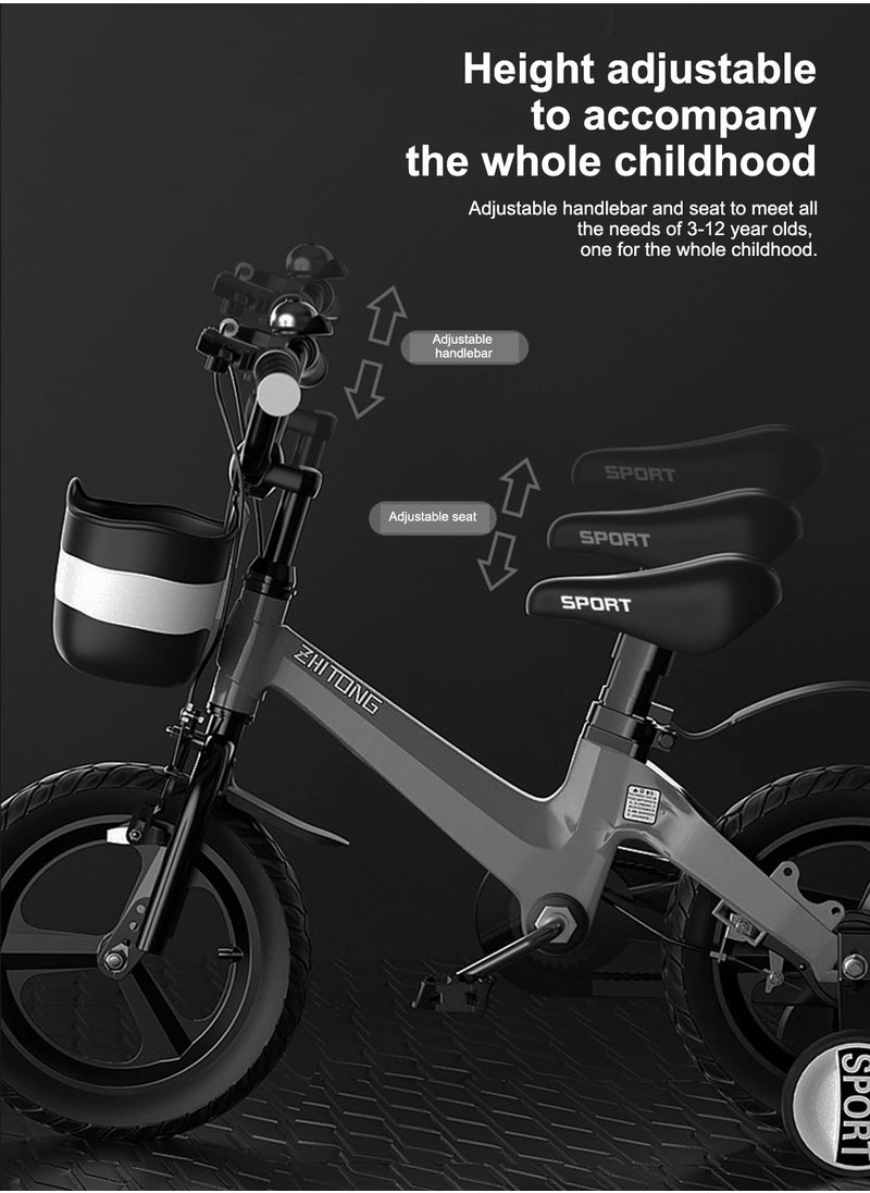 14 Inch Kids Bike Magnesium Alloy Kids' Bike Children's Bicycle For 3-5 Years Old Girls And Boys With Training Wheels Sensitive Brakes Wear-Resistant Tires Safe and Stable