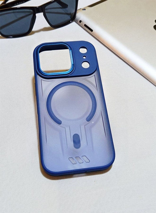 جراب مقاوم للصدمات ممتاز لهاتف ايفون 17 برو - مع إطار معدني للكاميرا - غطاء مغناطيسي غير لامع أنيق لجميع الأعمار ويدعم ماج سيف - مضاد لبصمات الأصابع وحماية الكاميرا ومقاومة للسقوط - متوافق مع ايفون 17 برو - ازرق - Image 1