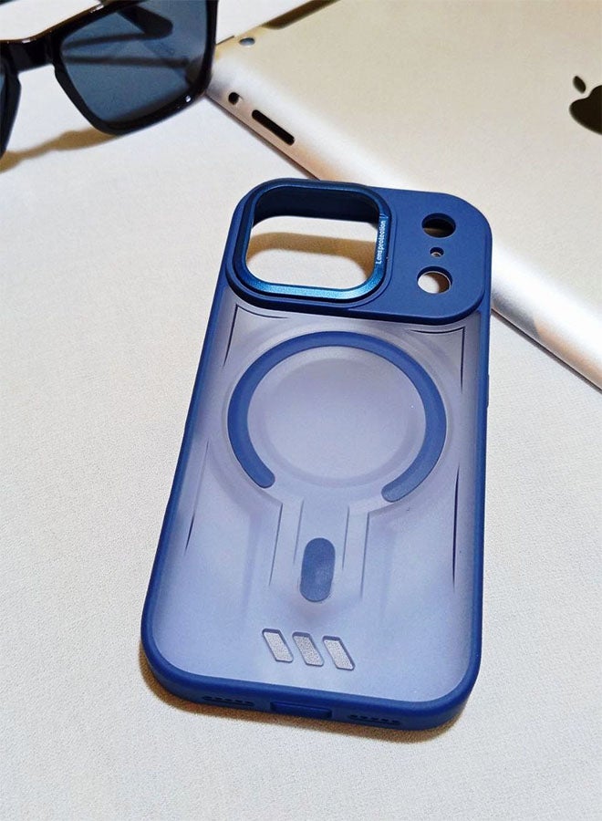 جراب مقاوم للصدمات ممتاز لهاتف ايفون 17 برو - مع إطار معدني للكاميرا - غطاء مغناطيسي غير لامع أنيق لجميع الأعمار ويدعم ماج سيف - مضاد لبصمات الأصابع وحماية الكاميرا ومقاومة للسقوط - متوافق مع ايفون 17 برو - ازرق - Image 3