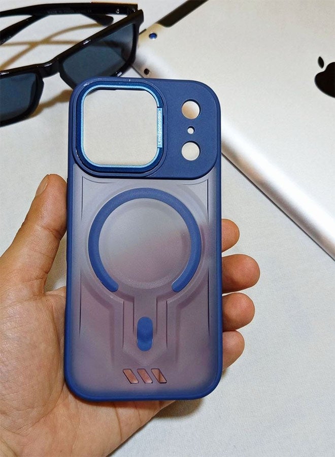 جراب مقاوم للصدمات ممتاز لهاتف ايفون 17 برو - مع إطار معدني للكاميرا - غطاء مغناطيسي غير لامع أنيق لجميع الأعمار ويدعم ماج سيف - مضاد لبصمات الأصابع وحماية الكاميرا ومقاومة للسقوط - متوافق مع ايفون 17 برو - ازرق - Image 4