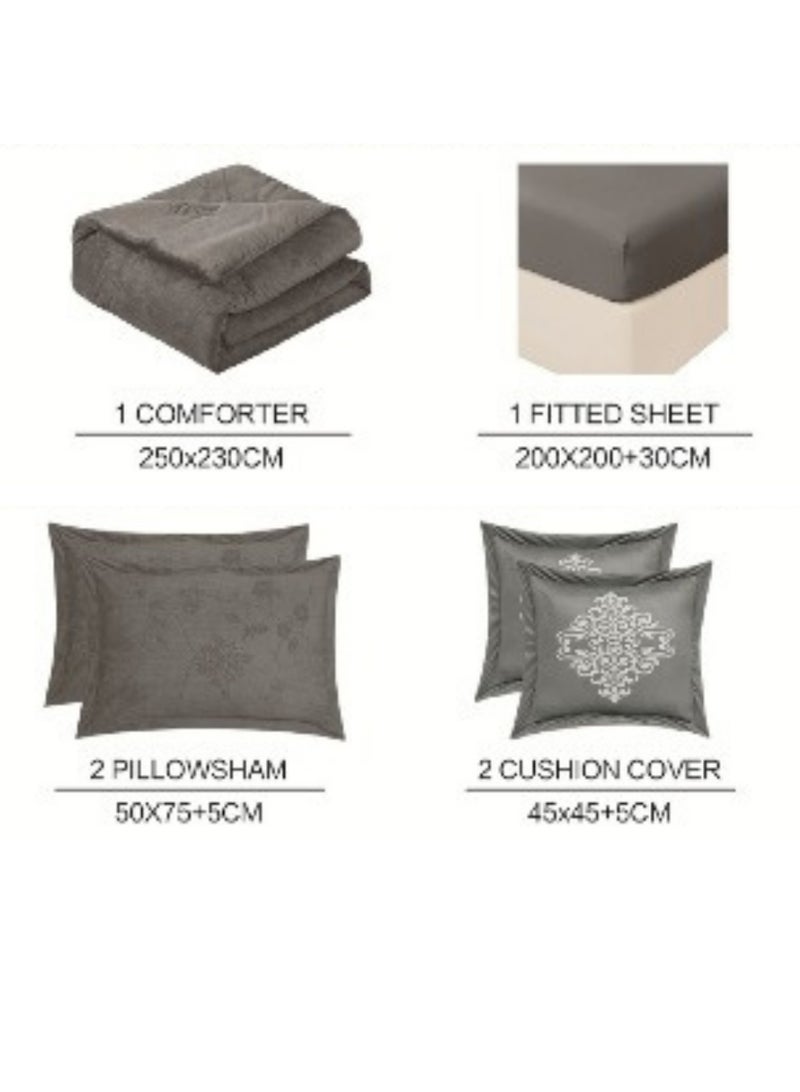 SMART HOME Double-sided winter Comforter (velvet and faux fur) with shiny jacquard patterns –6-piece Luxurious full double duvet set includes a 250x230 cm duvet cover, a 200x200+30 cm fitted sheet, two 50x75+5 cm pillowcases, and two 45x45+5 cm square pillowcases – Elegant, soft, and warm hotel-style bedding. - Image 5