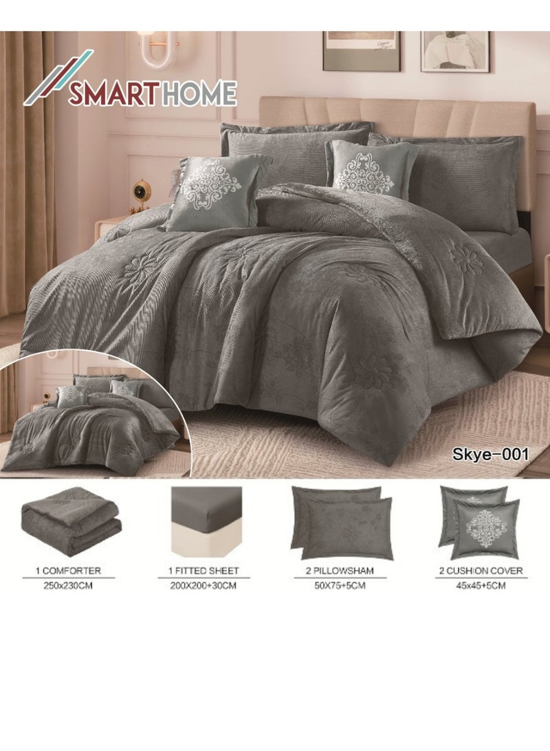 SMART HOME Double-sided winter Comforter (velvet and faux fur) with shiny jacquard patterns –6-piece Luxurious full double duvet set includes a 250x230 cm duvet cover, a 200x200+30 cm fitted sheet, two 50x75+5 cm pillowcases, and two 45x45+5 cm square pillowcases – Elegant, soft, and warm hotel-style bedding. - Image 3