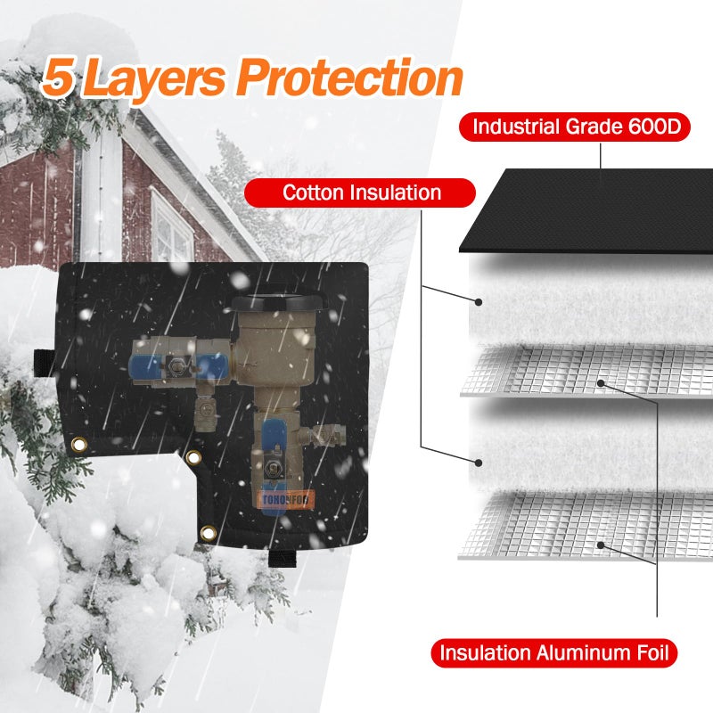 TOHONFOO Insulated Pouch (5F) - Pressure Vacuum Breaker Cover - Winter Water Well Pump & Sprinkler Valve Cover - Protects From Severe Snow & Intense Sun - Image 3