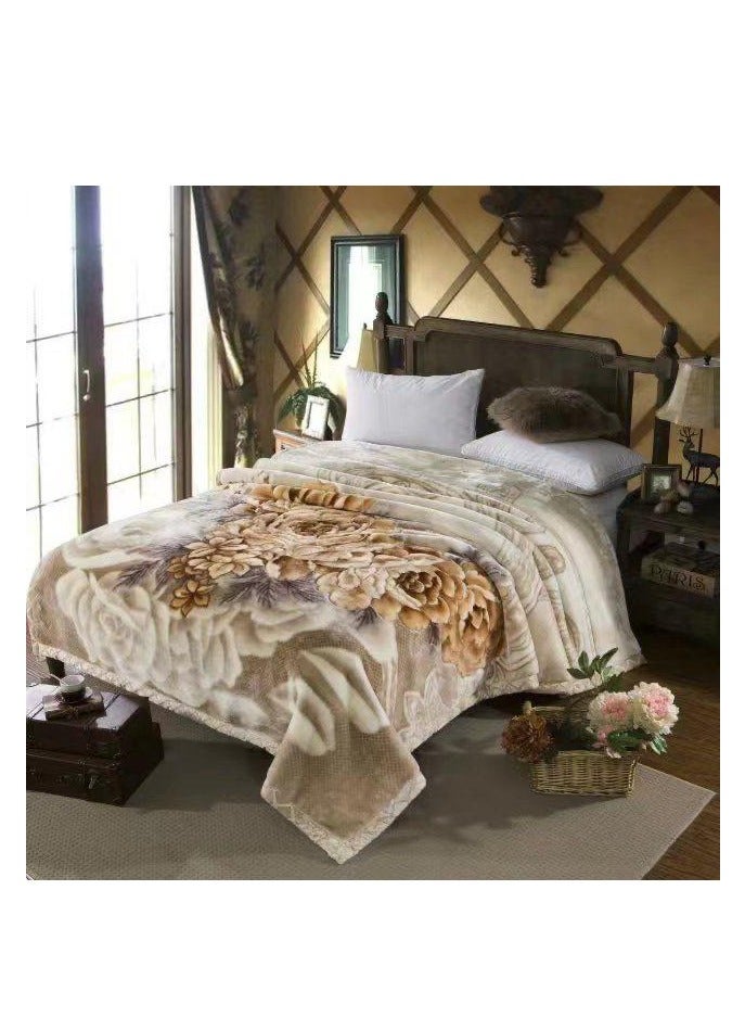 Fluffy king winter thickened raschel blanket double layer blanket wedding blanket outdoor camping travel Polyester Double Layer Solid mink Blanket 200x230CM - Image 1
