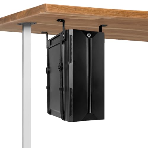 FEYRUN Under Desk PC Mount with Anti Scratch Sponge, Adjustable CPU Holder Bracket for Computer Tower (Black, Fixed) - Image 1