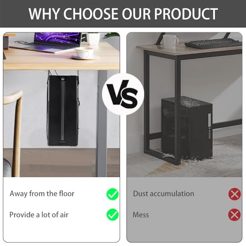 FEYRUN Under Desk PC Mount with Anti Scratch Sponge, Adjustable CPU Holder Bracket for Computer Tower (Black, Fixed) - Image 2