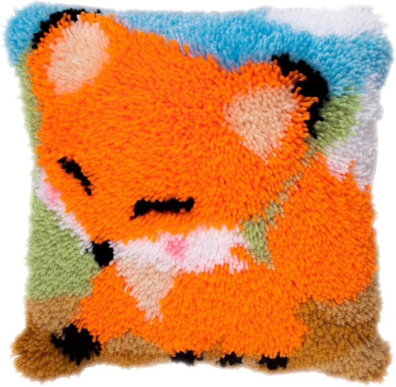 LUBOT 17" X 17" Fox Latch Hook Kits Pillow Cushion Cover Throw Pillow Cover Rug Making Kits DIY Crafts for Adults/Kids with Printed Canvas Pattern Crochet Kit - Image 1