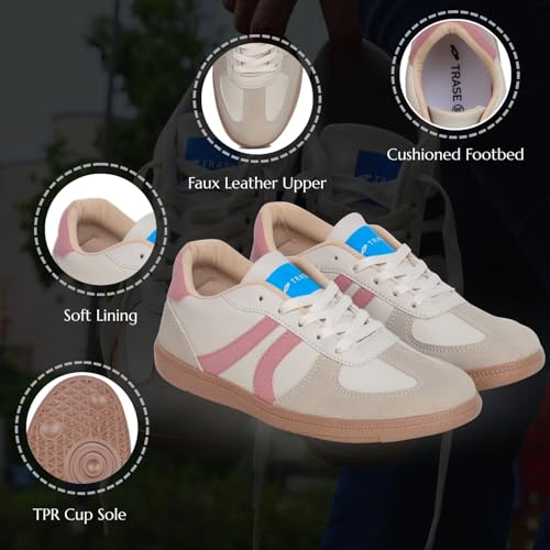 TRASE Casual Sneaker Shoes for Women | Soft Cushioned Insole | Sneakers for Woman | Lightweight | Comfortable | Stylish, Trendy Girls and Women Sneakers with Laces (Cream-Peach, 4 UK) - Image 2