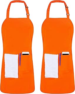 Utopia Kitchen 2 Pack Orange Bib Aprons with Extra Long Ties - Image 1