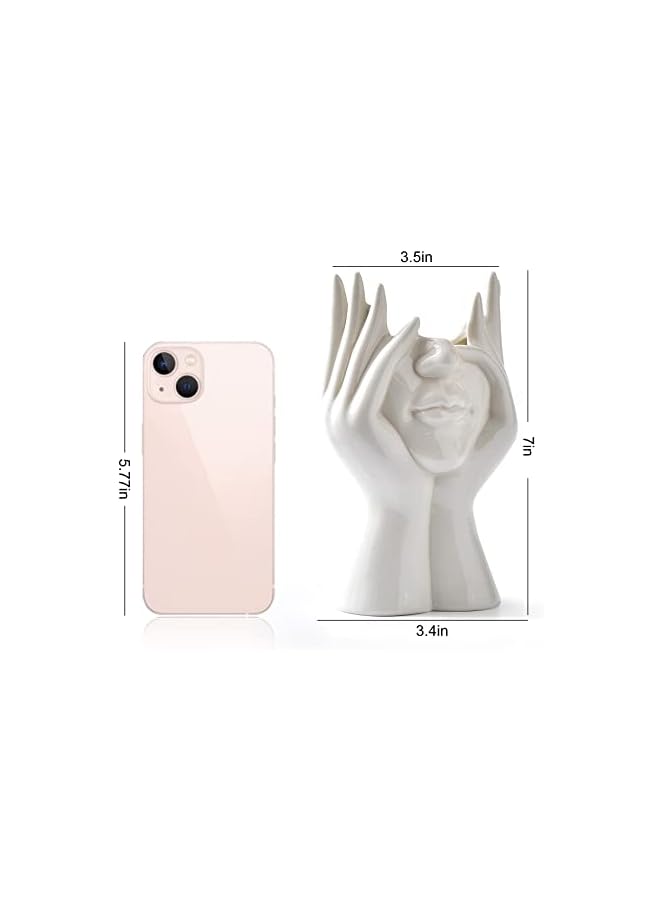 The Bros Ceramic Face Vase, Lady Form Head Half Body Bust Vases, White Ceramic Vase, Modern Nordic Style Flower Vase for Table Shelf Living Room Office Decor-A - Image 2