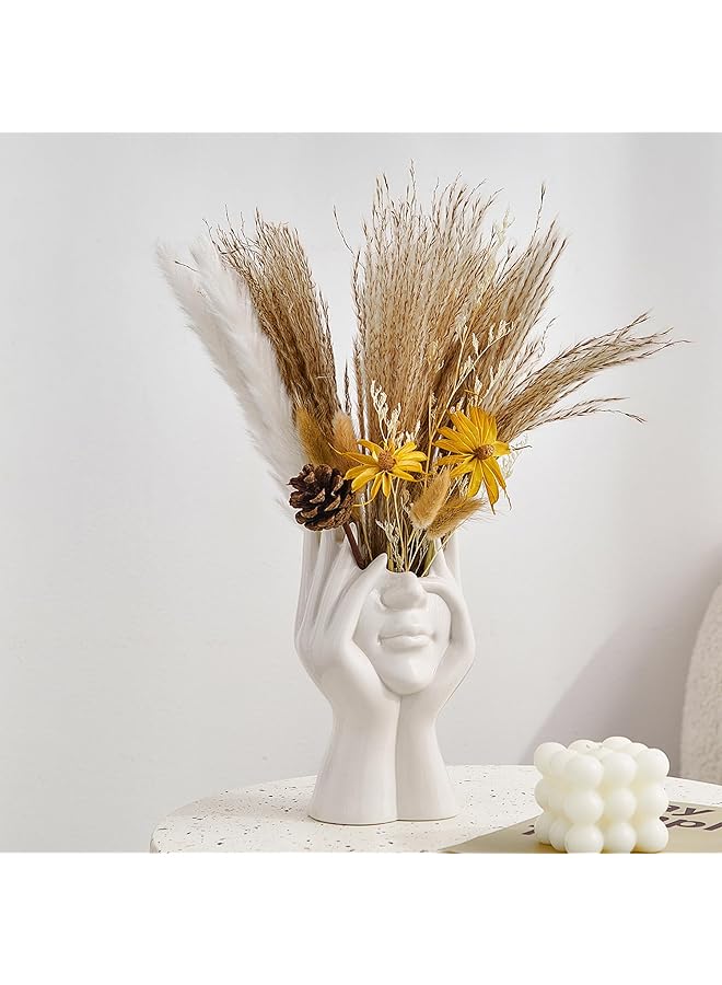 The Bros Ceramic Face Vase, Lady Form Head Half Body Bust Vases, White Ceramic Vase, Modern Nordic Style Flower Vase for Table Shelf Living Room Office Decor-A - Image 1
