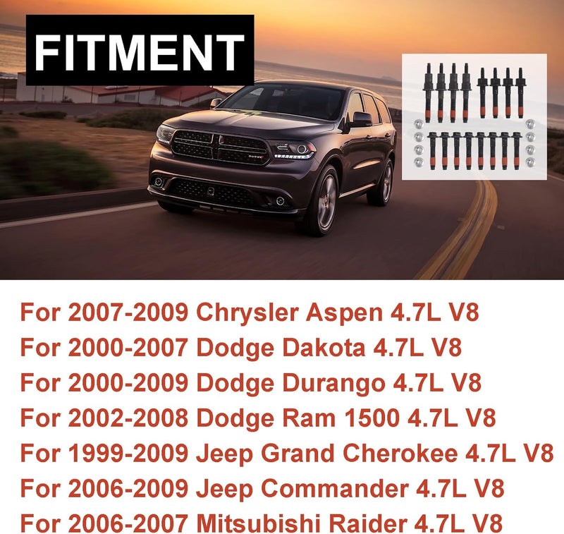 SUSUCAR Exhaust Manifold Stud Bolt Nut Kit for Dodge Ram, Chrysler, Jeep 4.7L (1999-2009) - Image 2