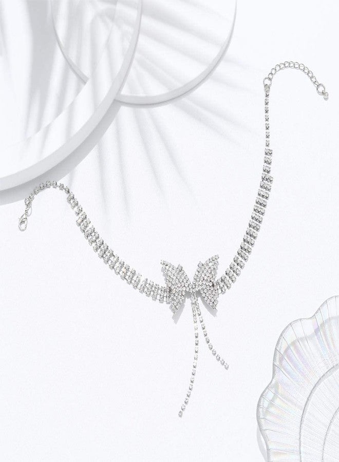 ELABEST Rhinestone Bowknot Butterfly Star Necklace Sparkly Tassel Choker Crystal Tennis Chain Nightclub Party Jewelry for Women (Butterfly tassel) - Image 4