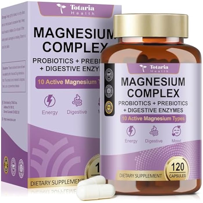 Totaria 10-in-1 Magnesium Complex Supplement with Probiotics Prebiotics & Digestive Enzymes, 100 Billion CFU Probiotics for Women, High Absorption for Muscle, Sleep Calm, Gut & Digestive Health, Vegan Non-GMO - Image 1