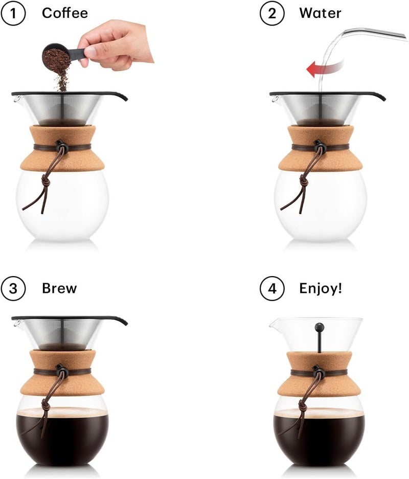 bodum Pour Over Coffee Maker with Permanent Filter, New Cork, 34 OZ - Image 2