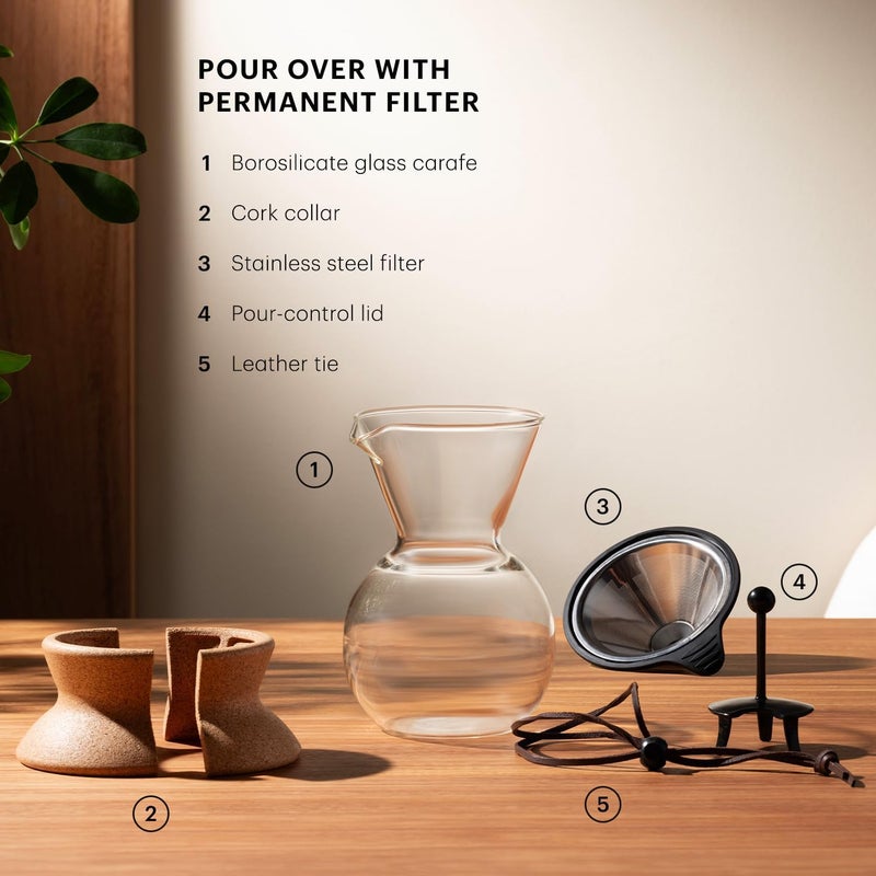 bodum Pour Over Coffee Maker with Permanent Filter, New Cork, 34 OZ - Image 4