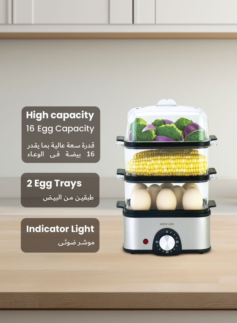 جرين ليون طباخ بيض ثلاثي الطبقات وجهاز تبخير خضروات بقوة 500 وات بسعة 16 بيضة ومقبض مؤقت من 0 إلى 60 دقيقة في المملكة المتحدة / خزان مياه سعة 500 مل / تسخين من الفولاذ المقاوم للصدأ / مقبض دوار / غطاء فتحة بخار / رف بخار سعة 1 لتر / بلاستيك خالٍ من مادة BPA / مؤشر ضوئي - رمادي - Image 2