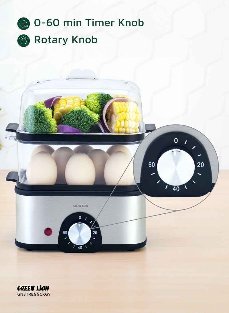 جرين ليون طباخ بيض ثلاثي الطبقات وجهاز تبخير خضروات بقوة 500 وات بسعة 16 بيضة ومقبض مؤقت من 0 إلى 60 دقيقة في المملكة المتحدة / خزان مياه سعة 500 مل / تسخين من الفولاذ المقاوم للصدأ / مقبض دوار / غطاء فتحة بخار / رف بخار سعة 1 لتر / بلاستيك خالٍ من مادة BPA / مؤشر ضوئي - رمادي - Image 5