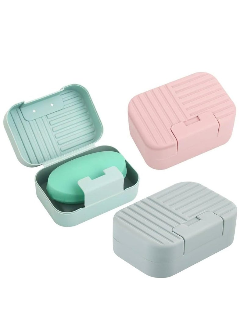 Oasisgalore 3 Pack Soap Holder, Travel Soap Case Container Soap Dish with Lid for Traveling, Camping, Gym, Outdoor (Blue, Pink, Green) - Image 1