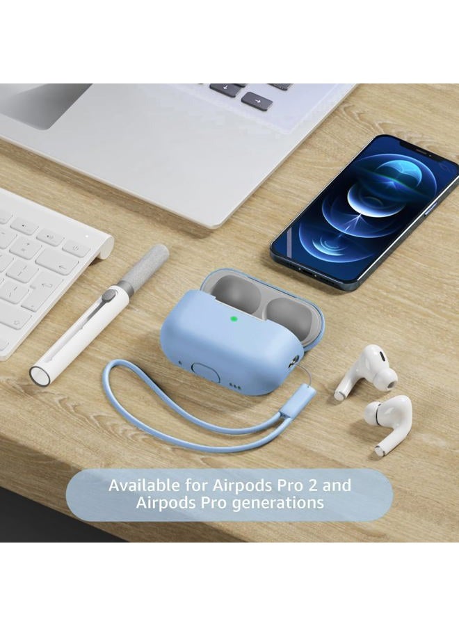 Tandoler Compatible with Airpods Pro 2 Case, Soft Silicone Skin Cover Protective Cases with Cleaner kit and Lanyard Compatible for AirPod Pro 2nd Generation, Front LED Visible-Denim Blue - Image 2