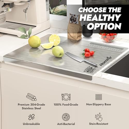 HOMIFLY 304 Stainless Steel Chopping Board/Cutting Board/Non Slip/Chopping Board for Kitchen/Vegetable Cutting Board/Kitchen Cutting Boards/Vegetable Cutter Steel (35.5 x 31 cm) - Image 4