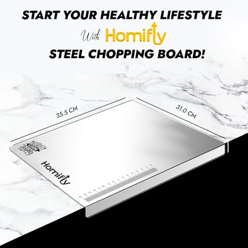 HOMIFLY 304 Stainless Steel Chopping Board/Cutting Board/Non Slip/Chopping Board for Kitchen/Vegetable Cutting Board/Kitchen Cutting Boards/Vegetable Cutter Steel (35.5 x 31 cm) - Image 2
