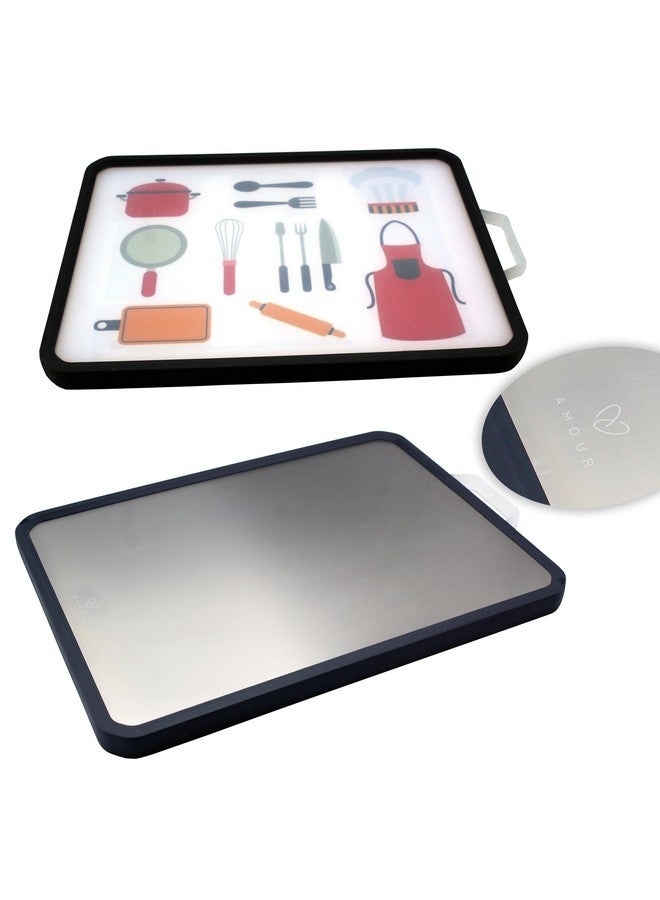 AMOUR Amour Double-Sided Stainless Steel Extra Large Cutting Board for Kitchen, Easy-Grip Handles  - Image 1