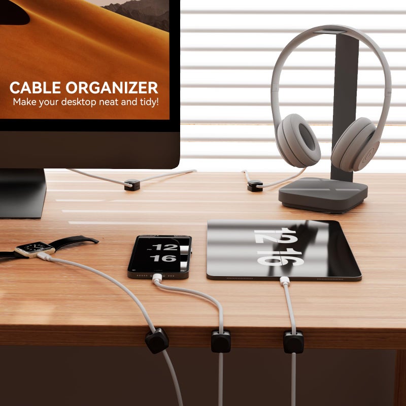 Daisyhome Rotatable Cord Organizer, Enhanced Spring Cable Clips, Strong Adhesive Cable Management, Desk Cord Holder for Nightstand, Office Accessories and Car (8*Black) - Image 3